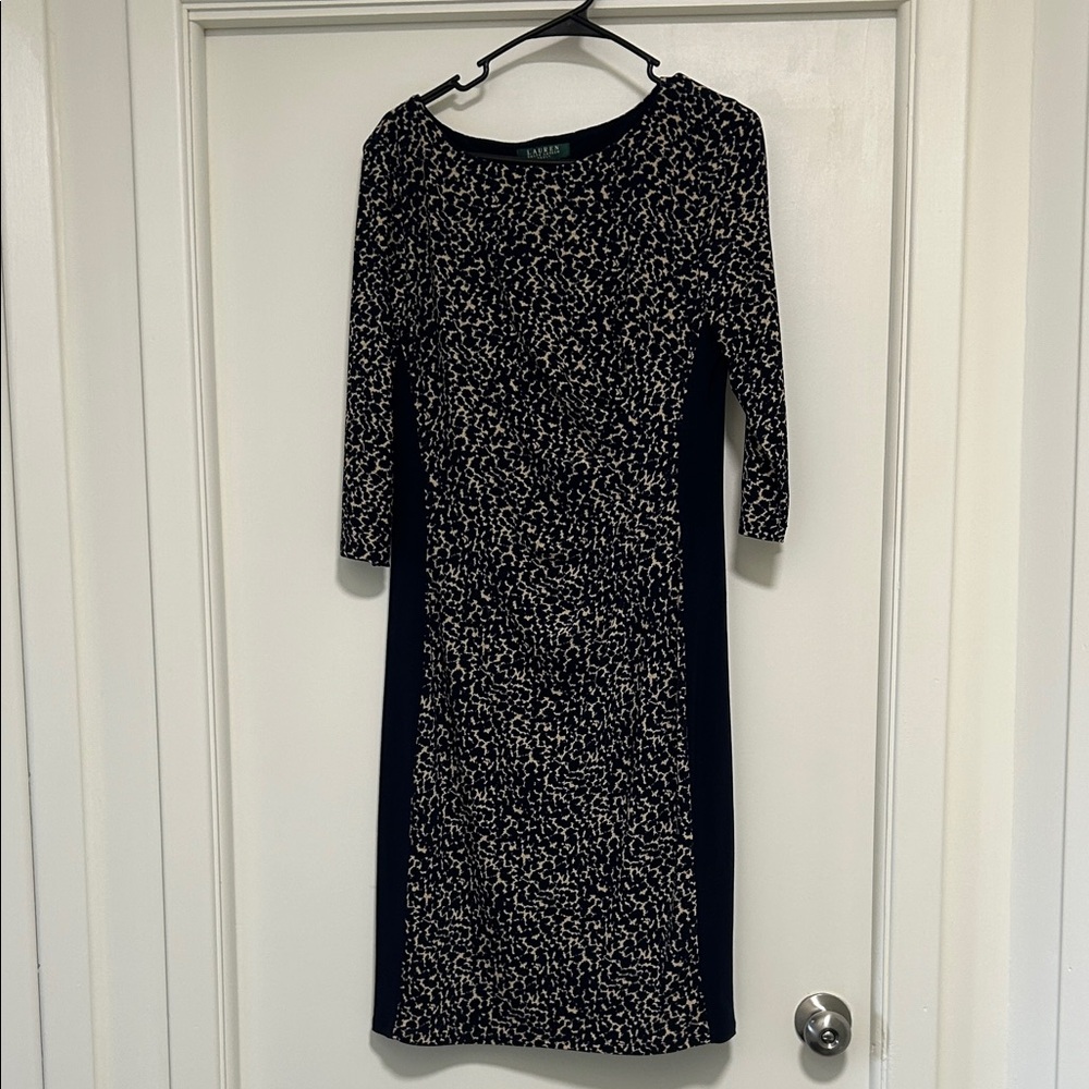 Lauren Ralph Lauren Navy and Cream Printed Midi Sheath Dress